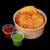 Rowdy Rooster’s Potato Pakora and Mango Lassi